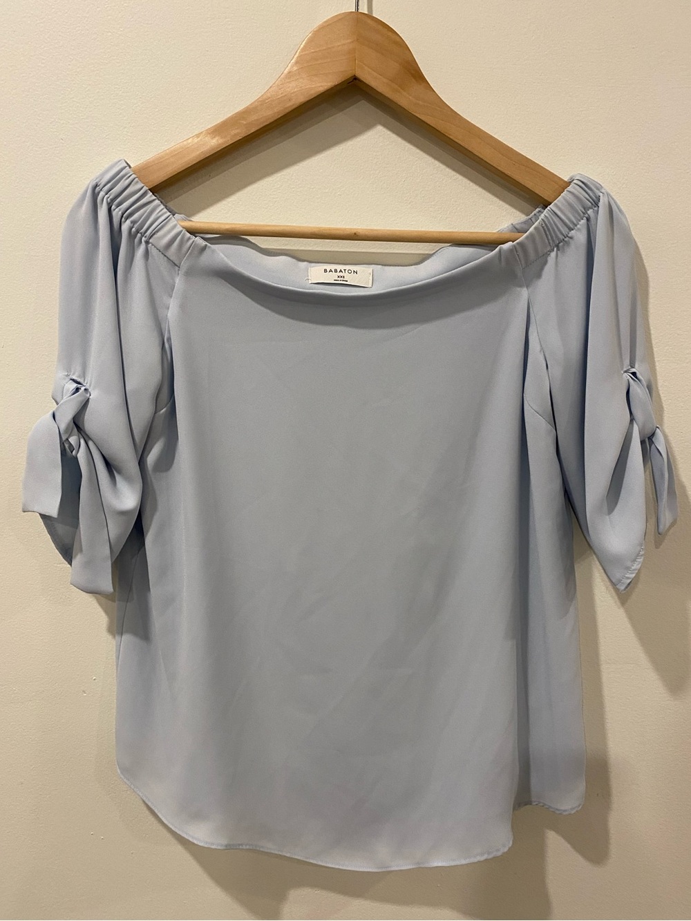 Babaton off the shoulder flowy top light blue Aritzia